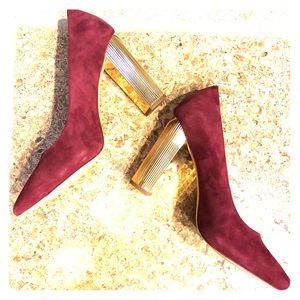 Michael Kors burgundy gold heels.